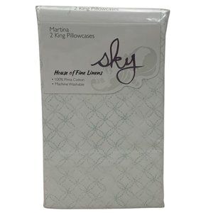 Sky Martina King Pillowcases Pair 300 Thread Count 100% Pima Cotton Ivory Mint